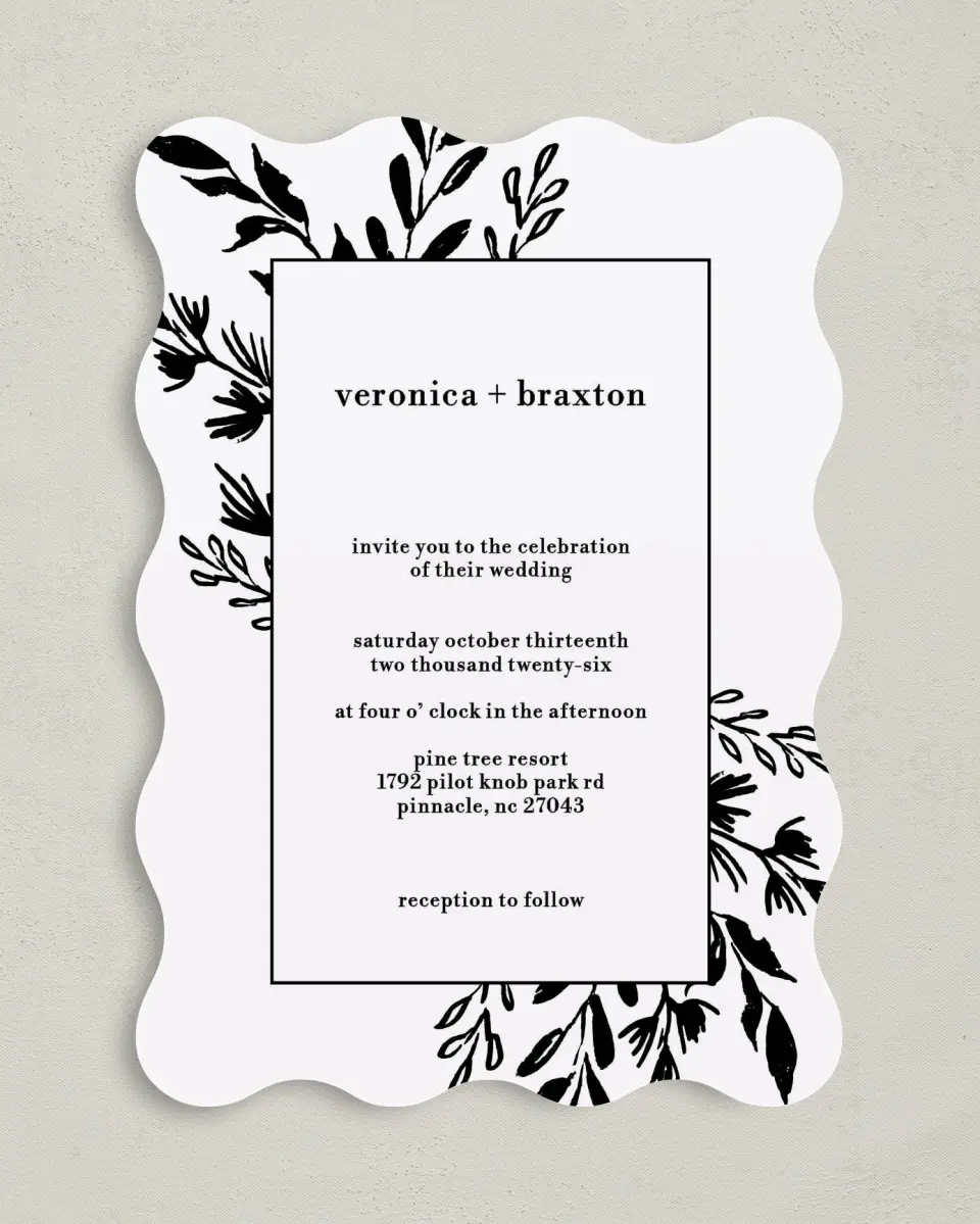This is a 5" x 7" Wavy Wedding Invitation called Stacked Squares printed in full color on Premium Smooth paper