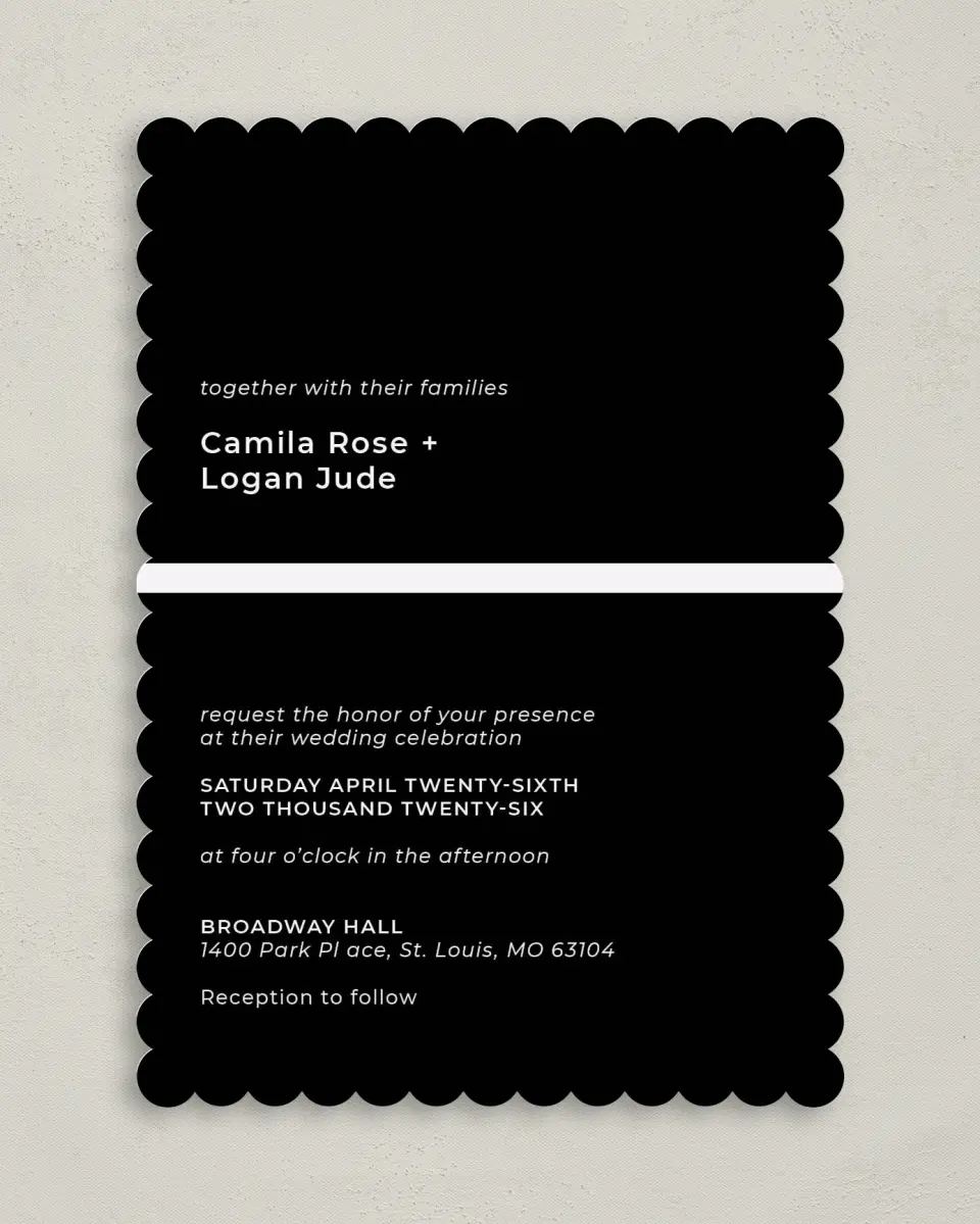 This is a 5" x 7" Classic Wedding Invitation called Bold Heading printed in full color on Premium Smooth paper