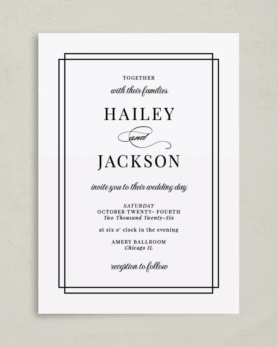 This is a 5" x 7" Classic Wedding Invitation called Because You're Mine printed in full color on Premium Smooth paper