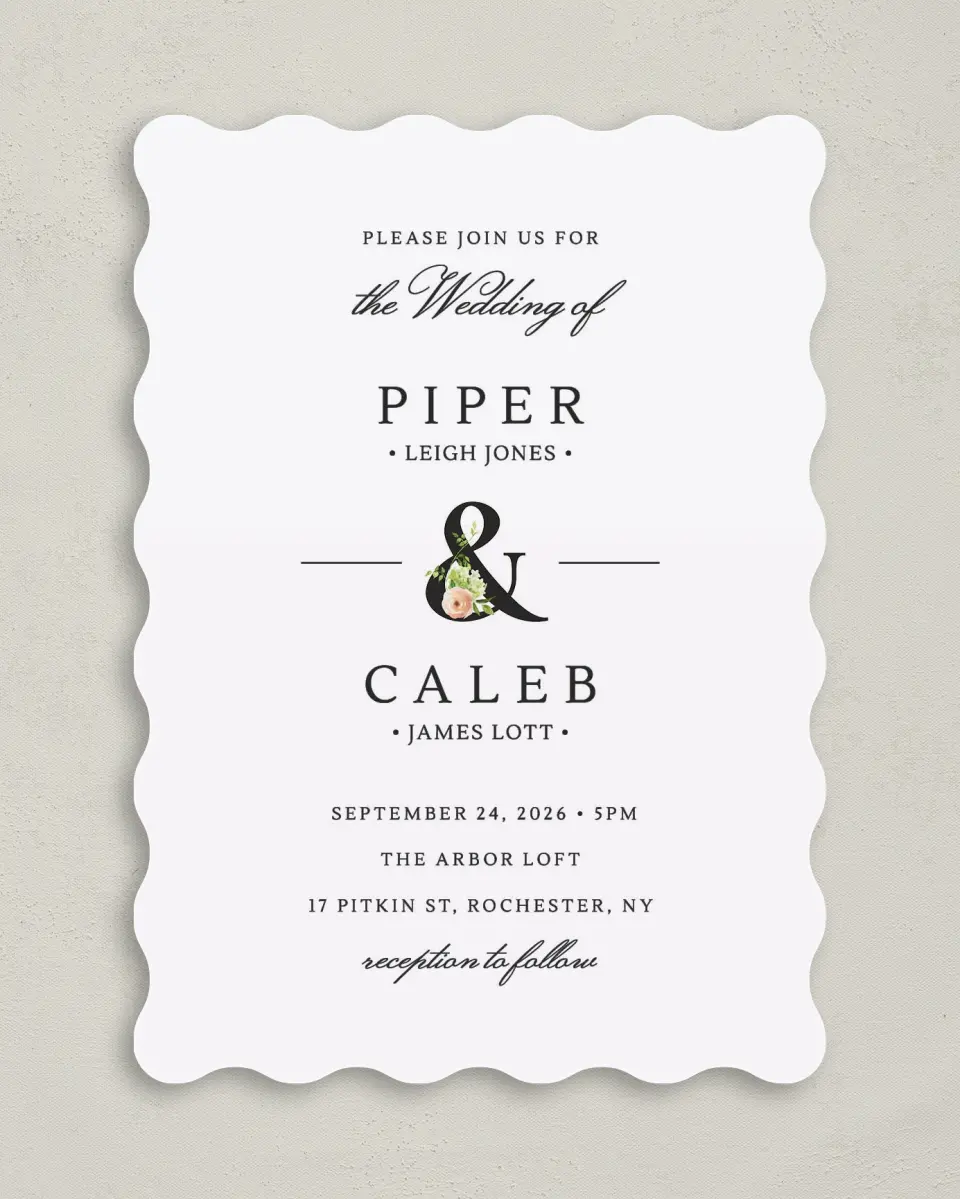 This is a 5" x 7" Wavy Wedding Invitation called Elegant Unity printed in full color on Premium Smooth paper
