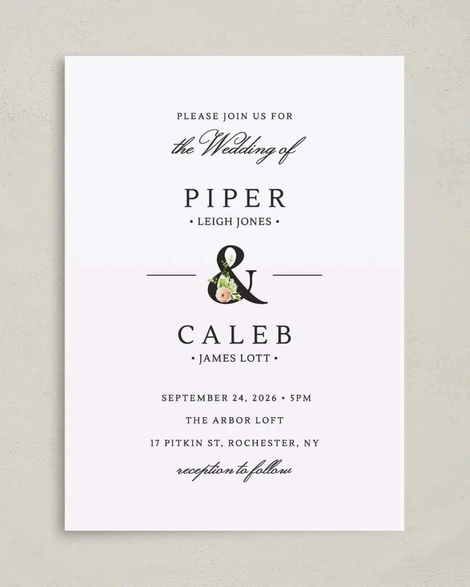 This is a 5" x 7" Classic Wedding Invitation called Elegant Unity printed in full color on Premium Smooth paper