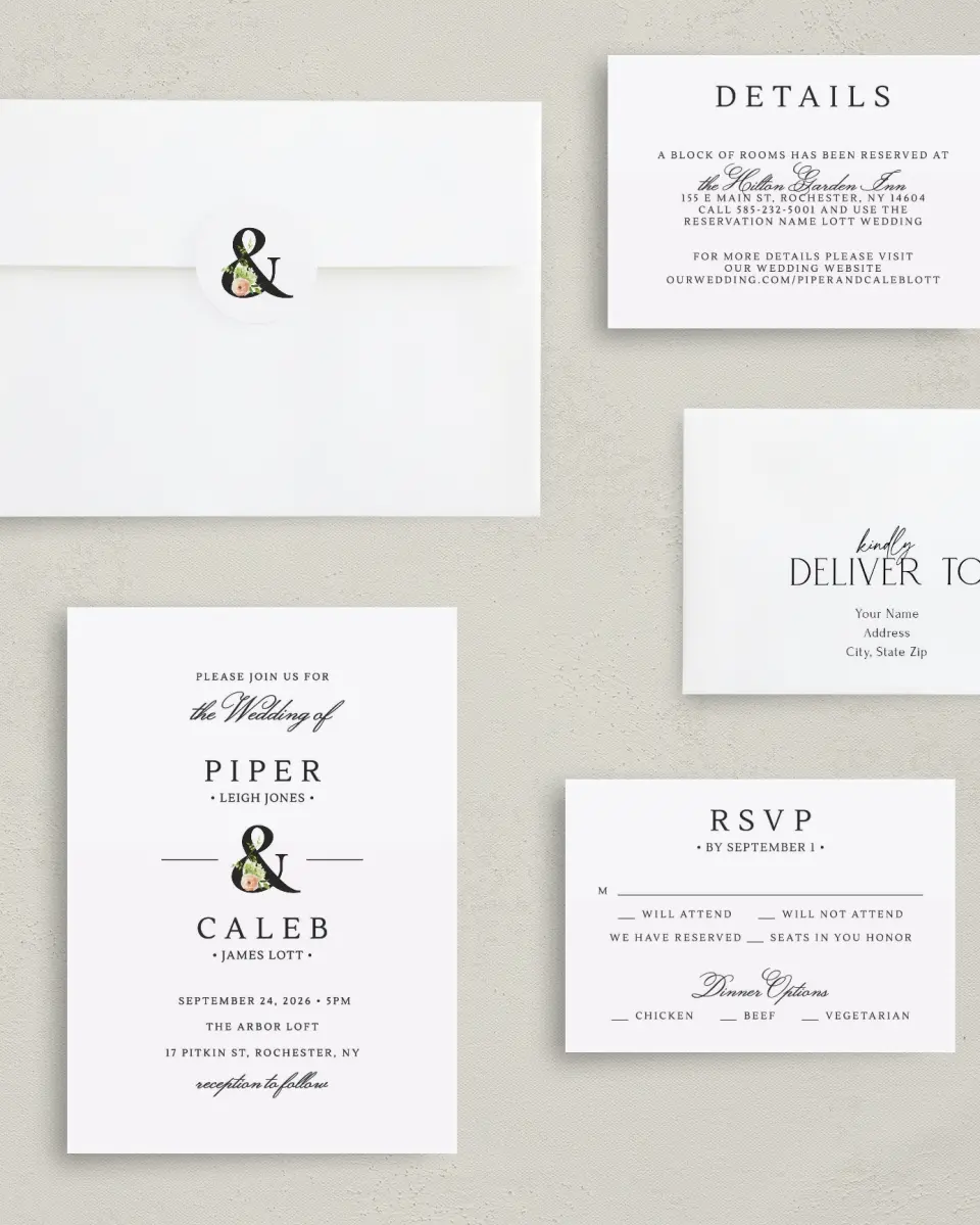 This is a 5" x 7" Classic Wedding Invitation called Elegant Unity printed in full color with Gold foil on Luxe Satin (coated) paper