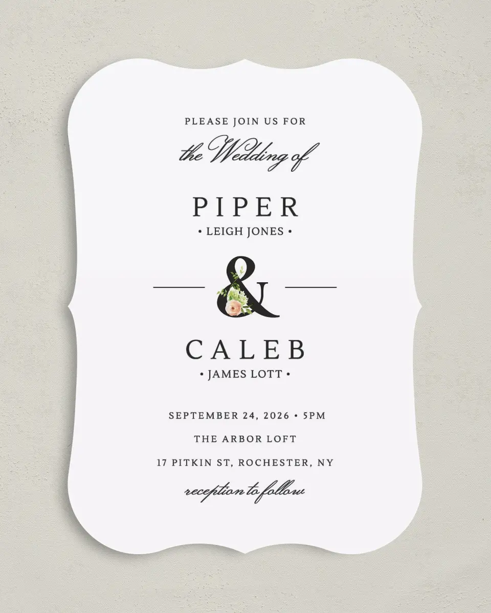 This is a 5" x 7" Bracket Wedding Invitation called Elegant Unity printed in full color on Premium Smooth paper