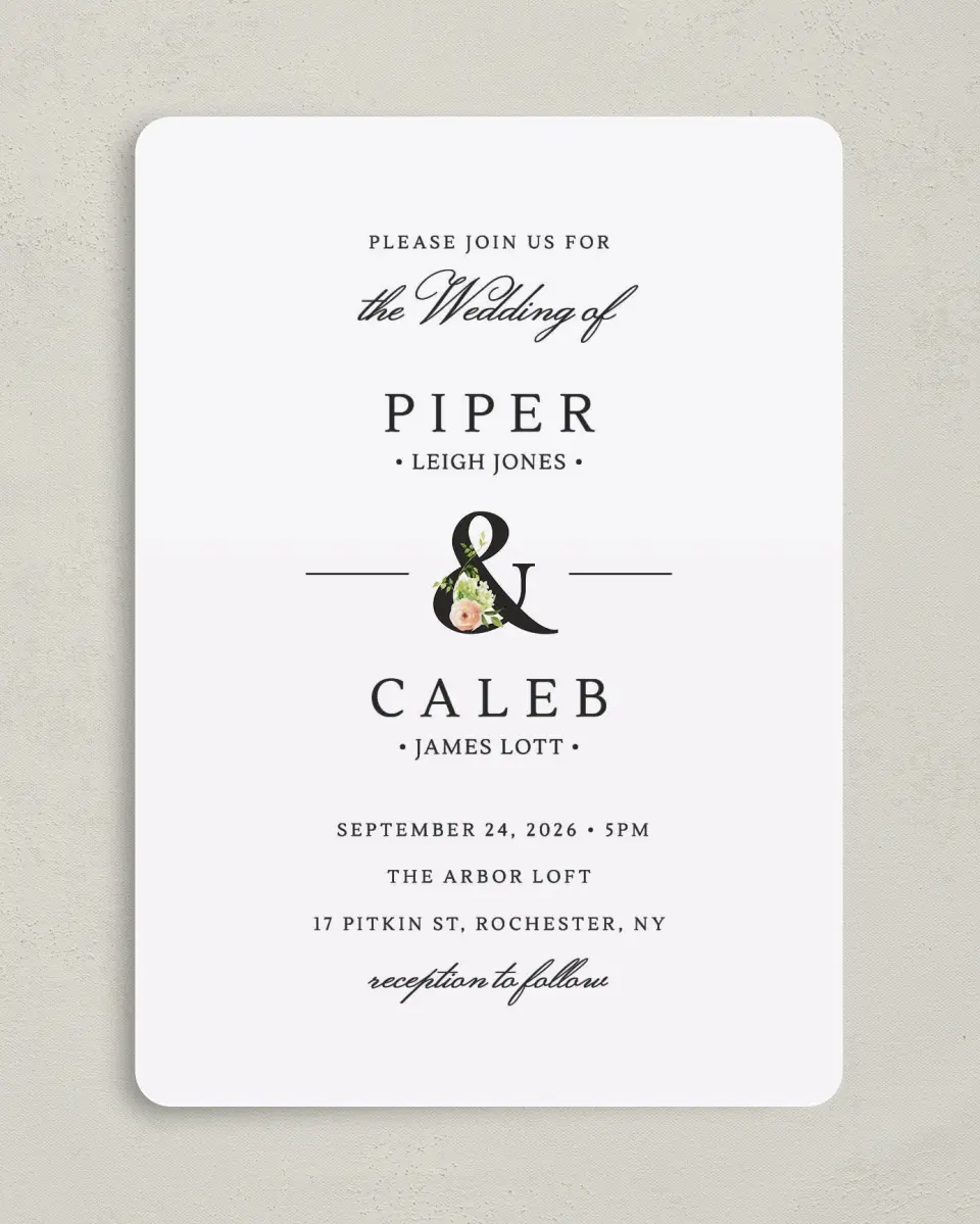 This is a 5" x 7" Rounded Wedding Invitation called Elegant Unity printed in full color on Premium Smooth paper