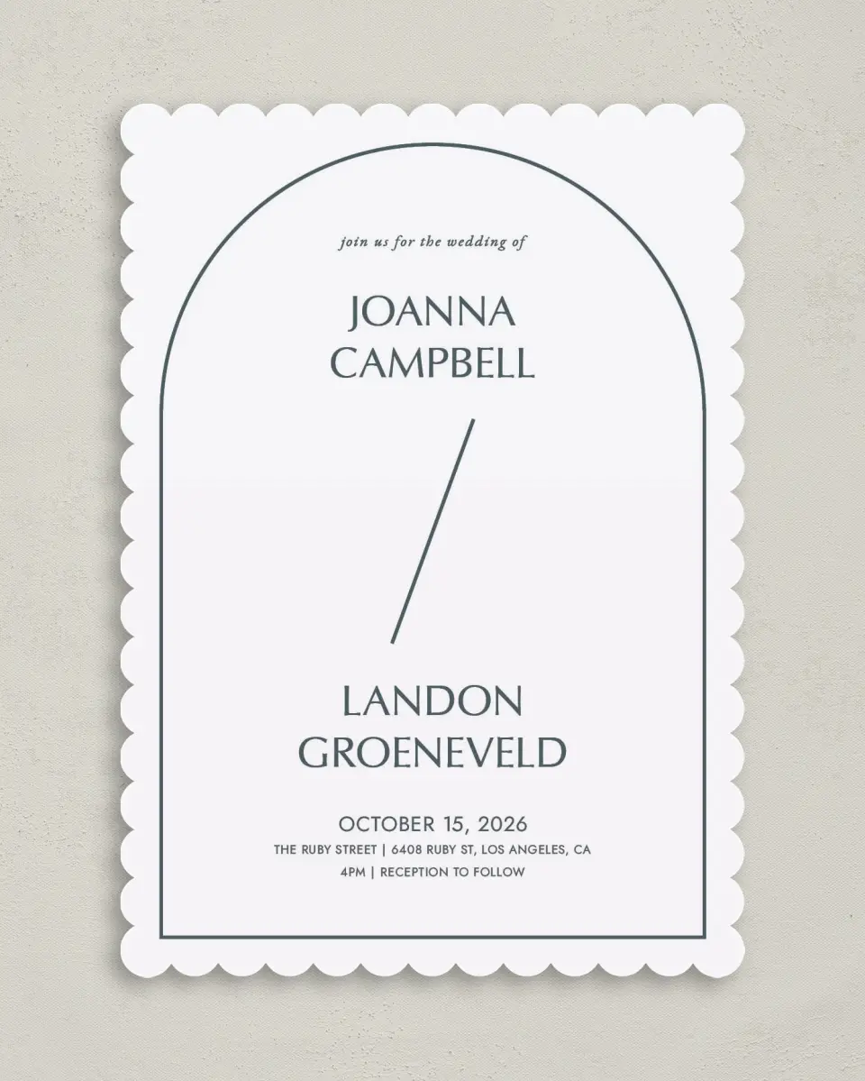 This is a 5" x 7" Classic Wedding Invitation called Mod Shapes printed in full color on Premium Smooth paper