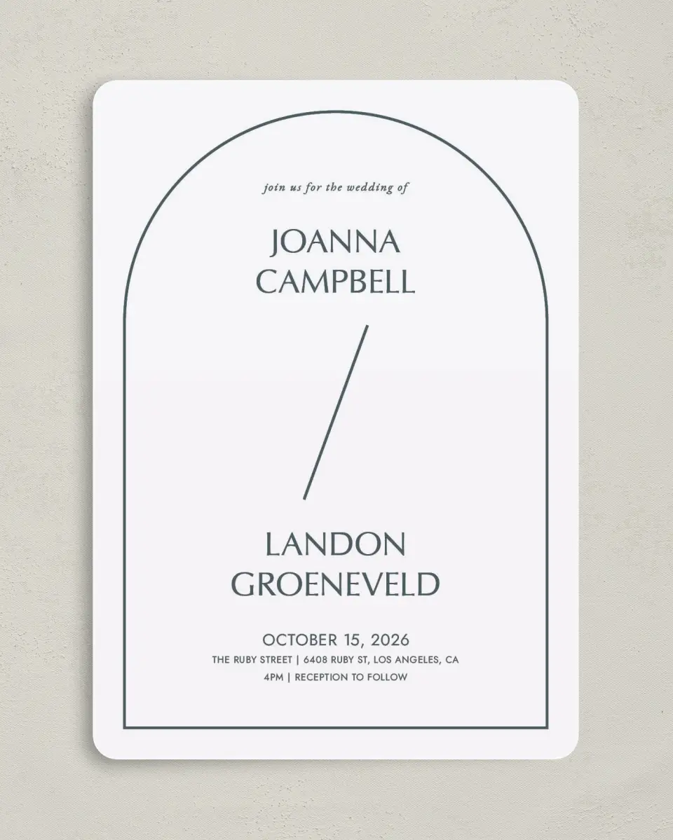 This is a 5" x 7" Rounded Wedding Invitation called Mod Shapes printed in full color on Premium Smooth paper