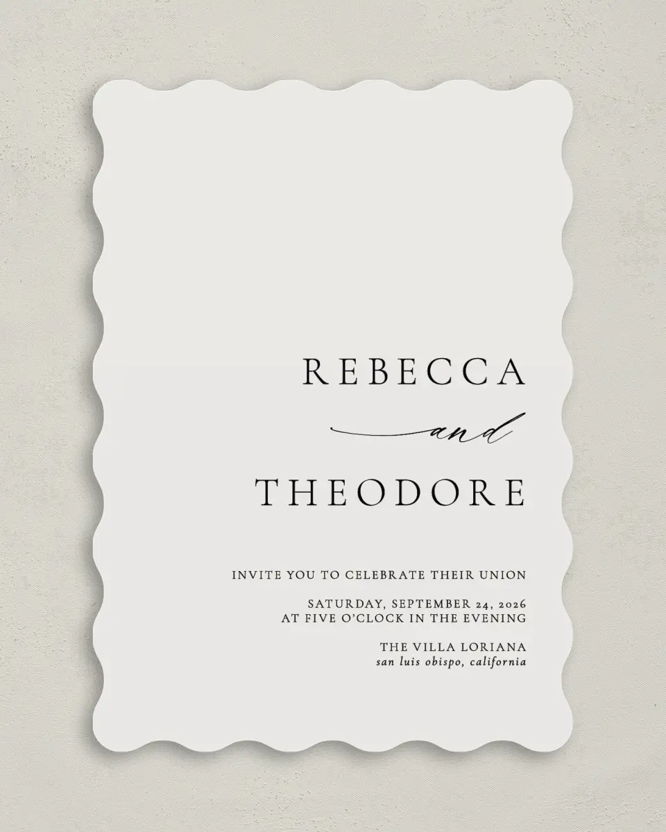 This is a 5" x 7" Wavy Wedding Invitation called Simply Elegant printed in full color on Premium Smooth paper
