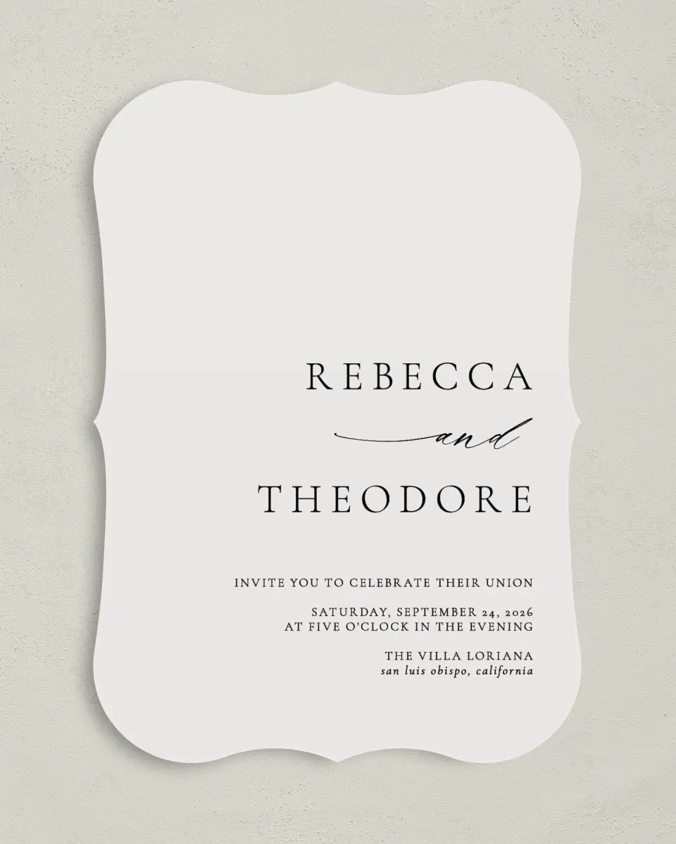 This is a 5" x 7" Bracket Wedding Invitation called Simply Elegant printed in full color on Premium Smooth paper