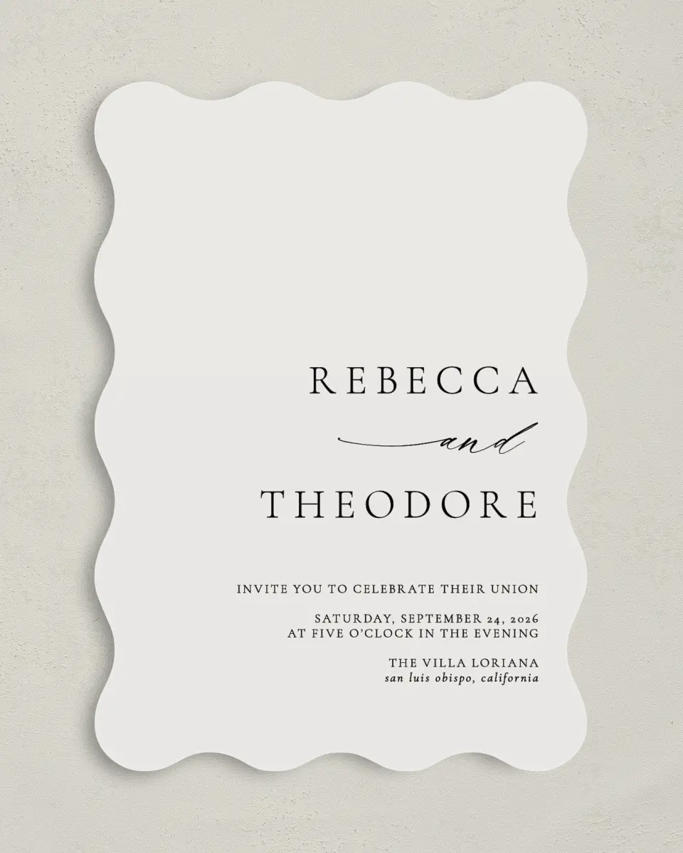 This is a 5" x 7" Wavy Wedding Invitation called Simply Elegant printed in full color on Premium Smooth paper