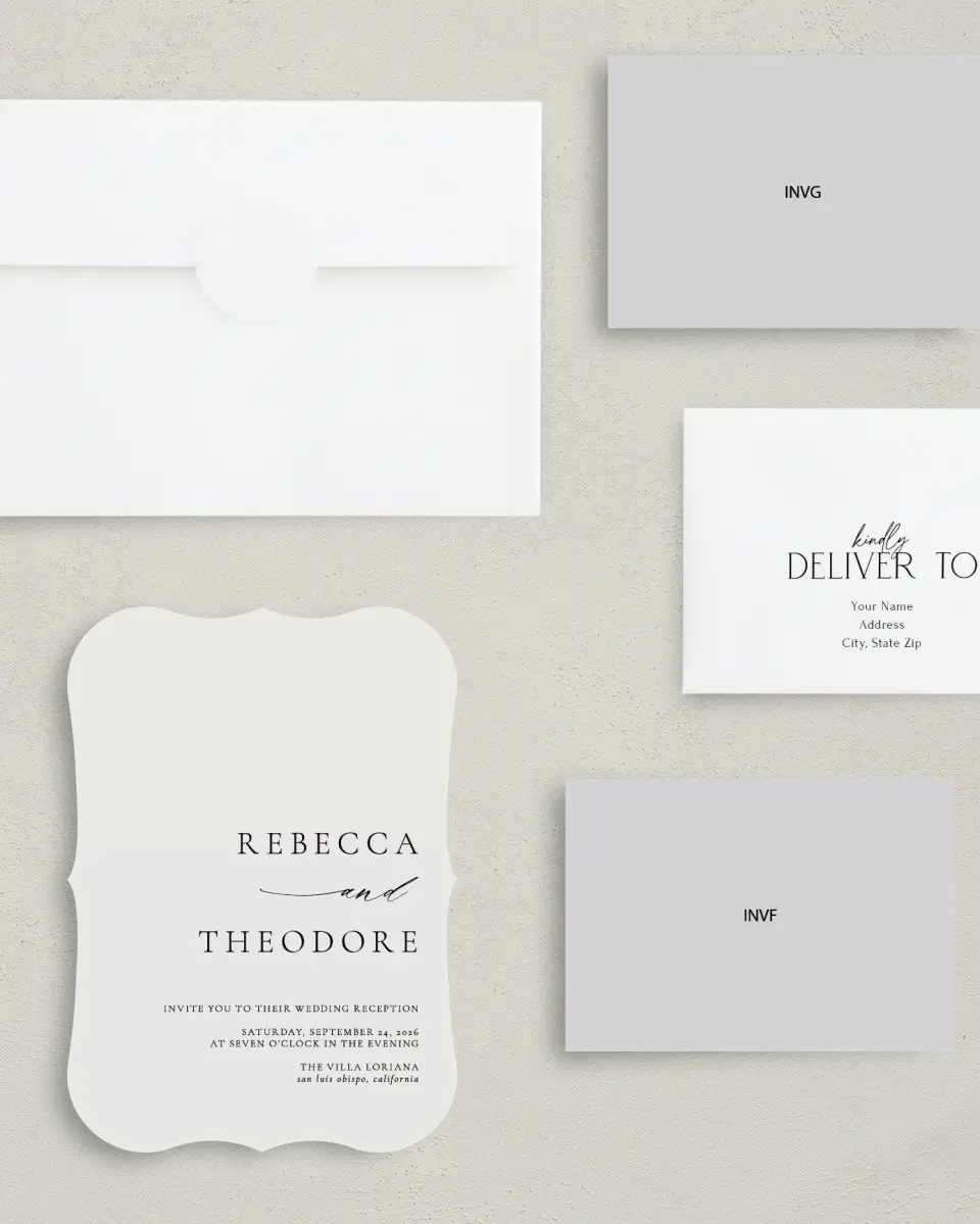 This is a 5" x 7" Reception-Only - CP called Simply Elegant printed in full color with Silver foil on Luxe Satin (coated) paper