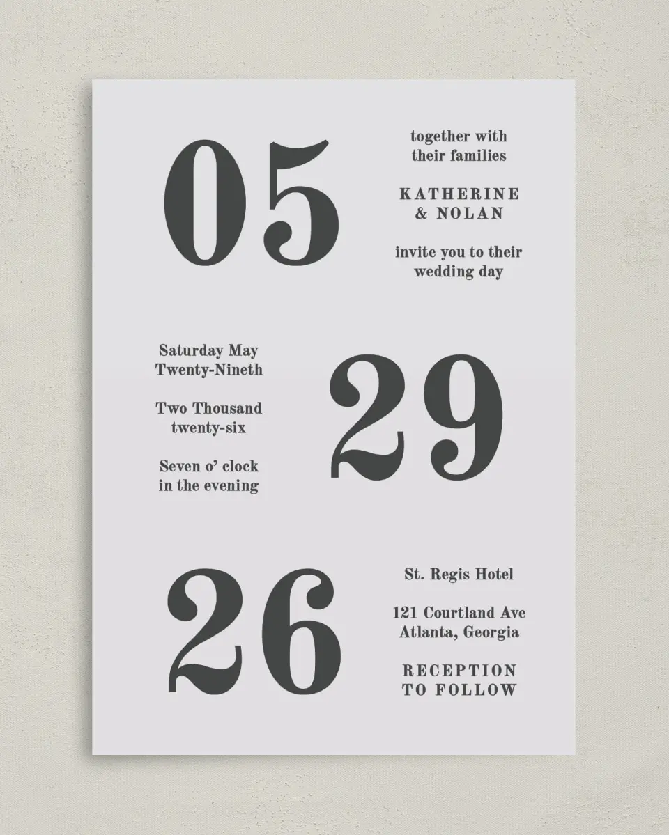 This is a 5" x 7" Classic Wedding Invitation called Glory Day printed in full color on Premium Smooth paper