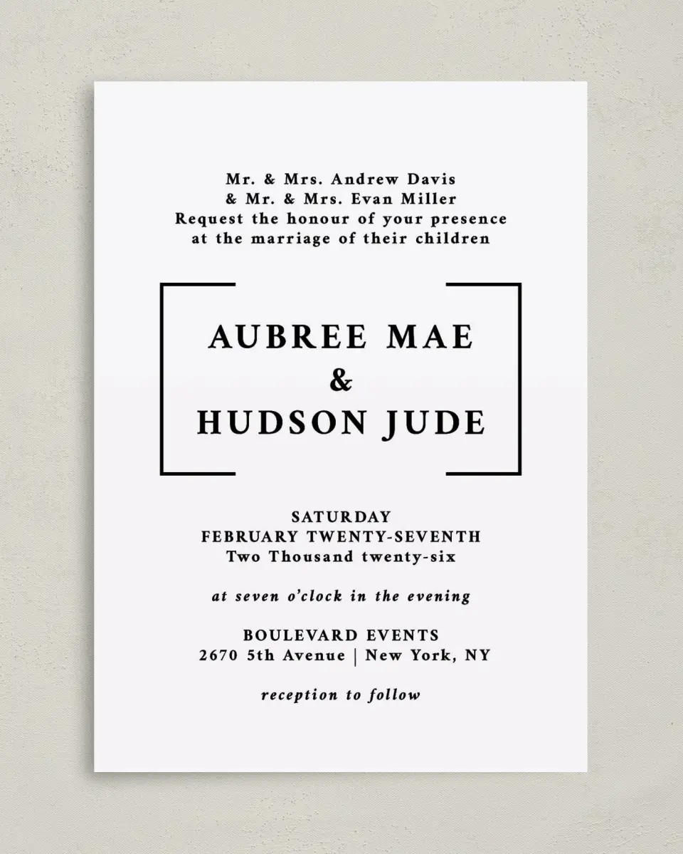 This is a 5" x 7" Classic Wedding Invitation called Bright Brace printed in full color on Premium Smooth paper