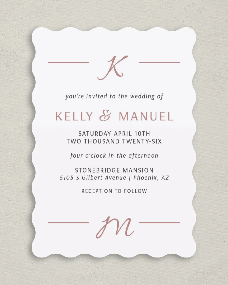 This is a 5" x 7" Wavy Wedding Invitation called Expansive Line printed in full color on Premium Smooth paper
