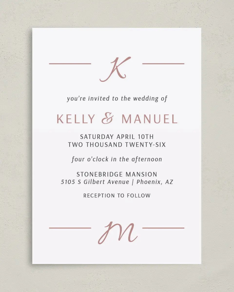 This is a 5" x 7" Classic Wedding Invitation called Expansive Line printed in full color on Premium Smooth paper