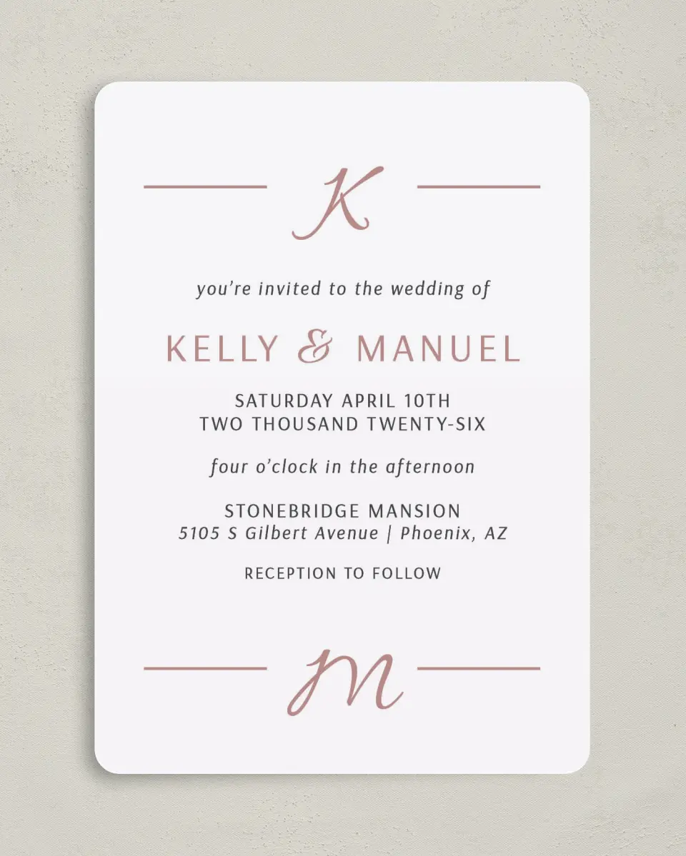 This is a 5" x 7" Rounded Wedding Invitation called Expansive Line printed in full color on Premium Smooth paper