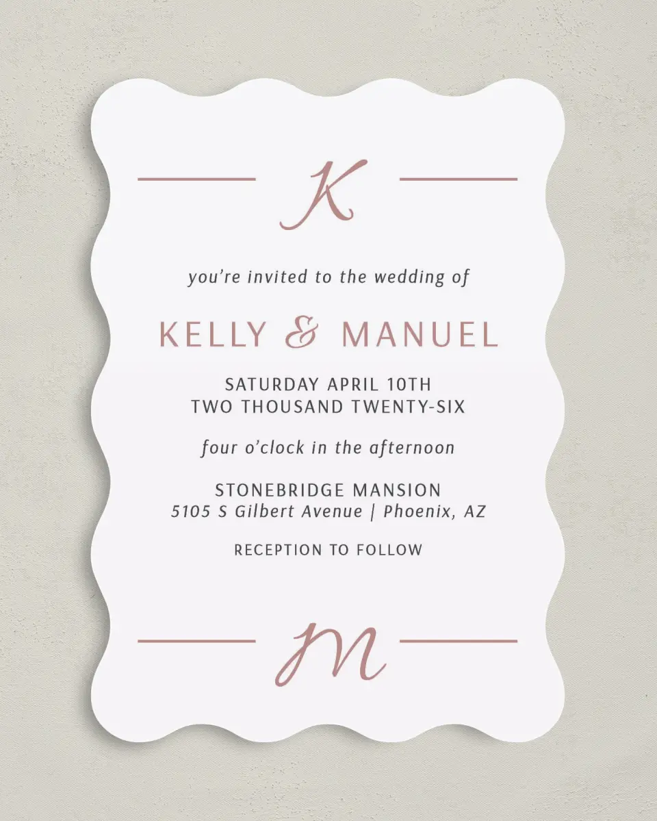 This is a 5" x 7" Wavy Wedding Invitation called Expansive Line printed in full color on Premium Smooth paper