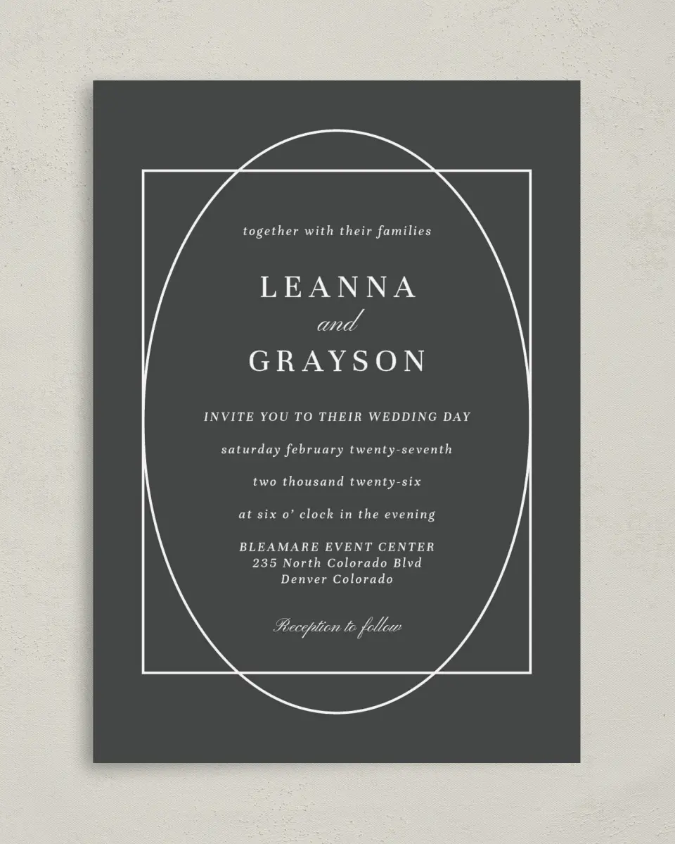 This is a 5" x 7" Classic Wedding Invitation called Graphic Enclosure printed in full color on Premium Smooth paper