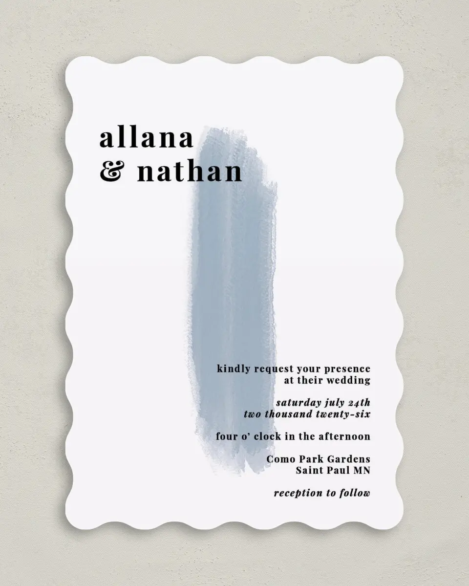 This is a 5" x 7" Wavy Wedding Invitation called Favorite Place printed in full color on Premium Smooth paper