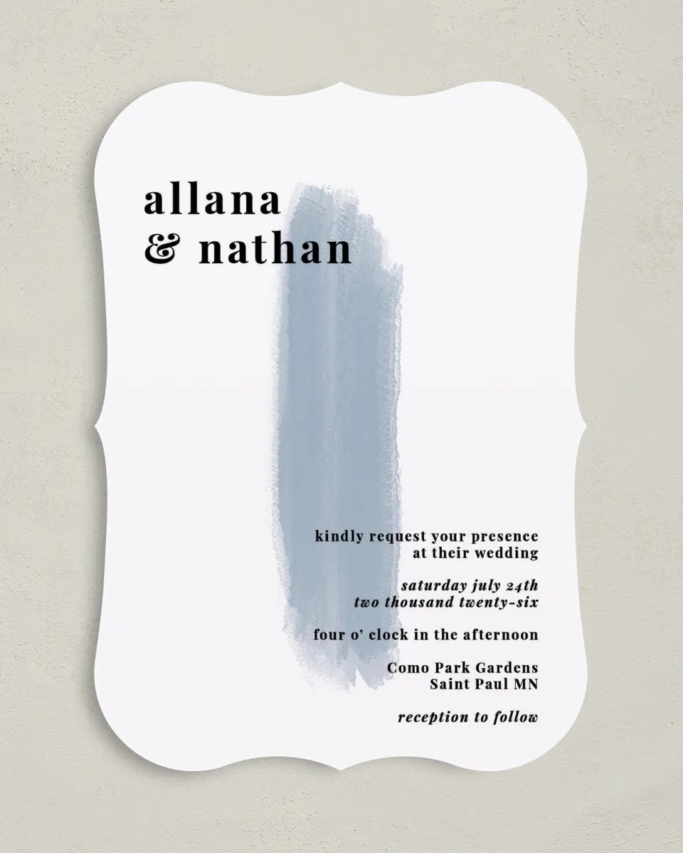 This is a 5" x 7" Bracket Wedding Invitation called Favorite Place printed in full color on Premium Smooth paper