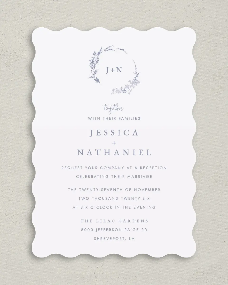 This is a 5" x 7" Reception-Only - CP called Dainty Wreath printed in full color on Premium Smooth paper