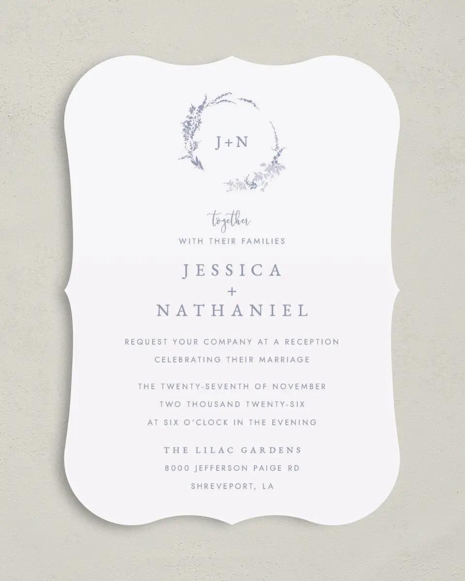 This is a 5" x 7" Reception-Only - CP called Dainty Wreath printed in full color on Premium Smooth paper
