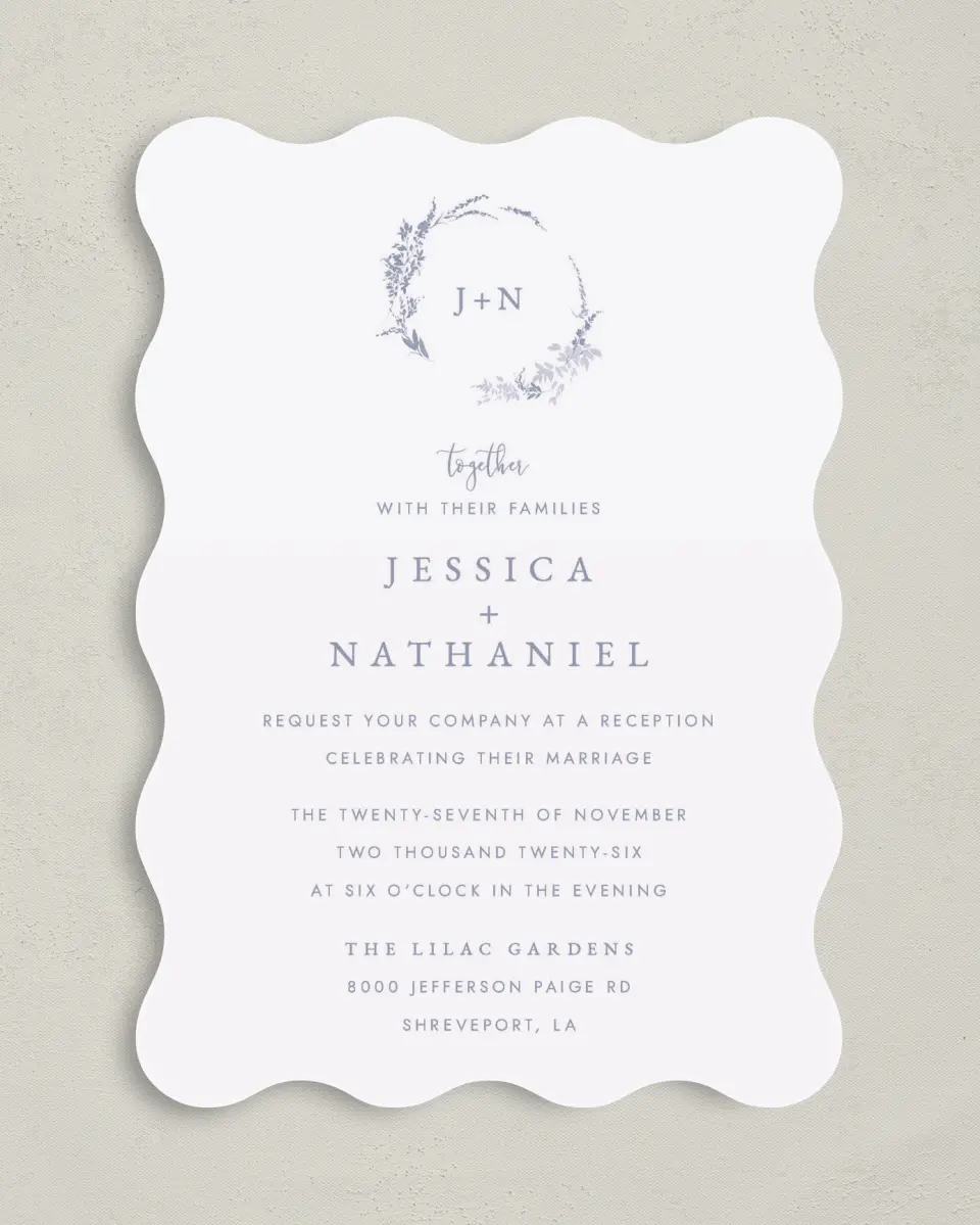 This is a 5" x 7" Reception-Only - CP called Dainty Wreath printed in full color on Premium Smooth paper