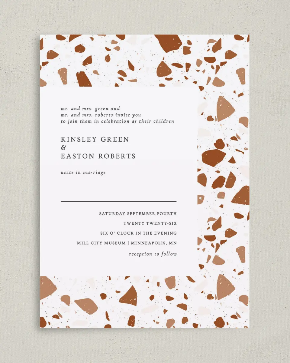 This is a 5" x 7" Classic Wedding Invitation called Cornerstone of Love printed in full color on Premium Smooth paper