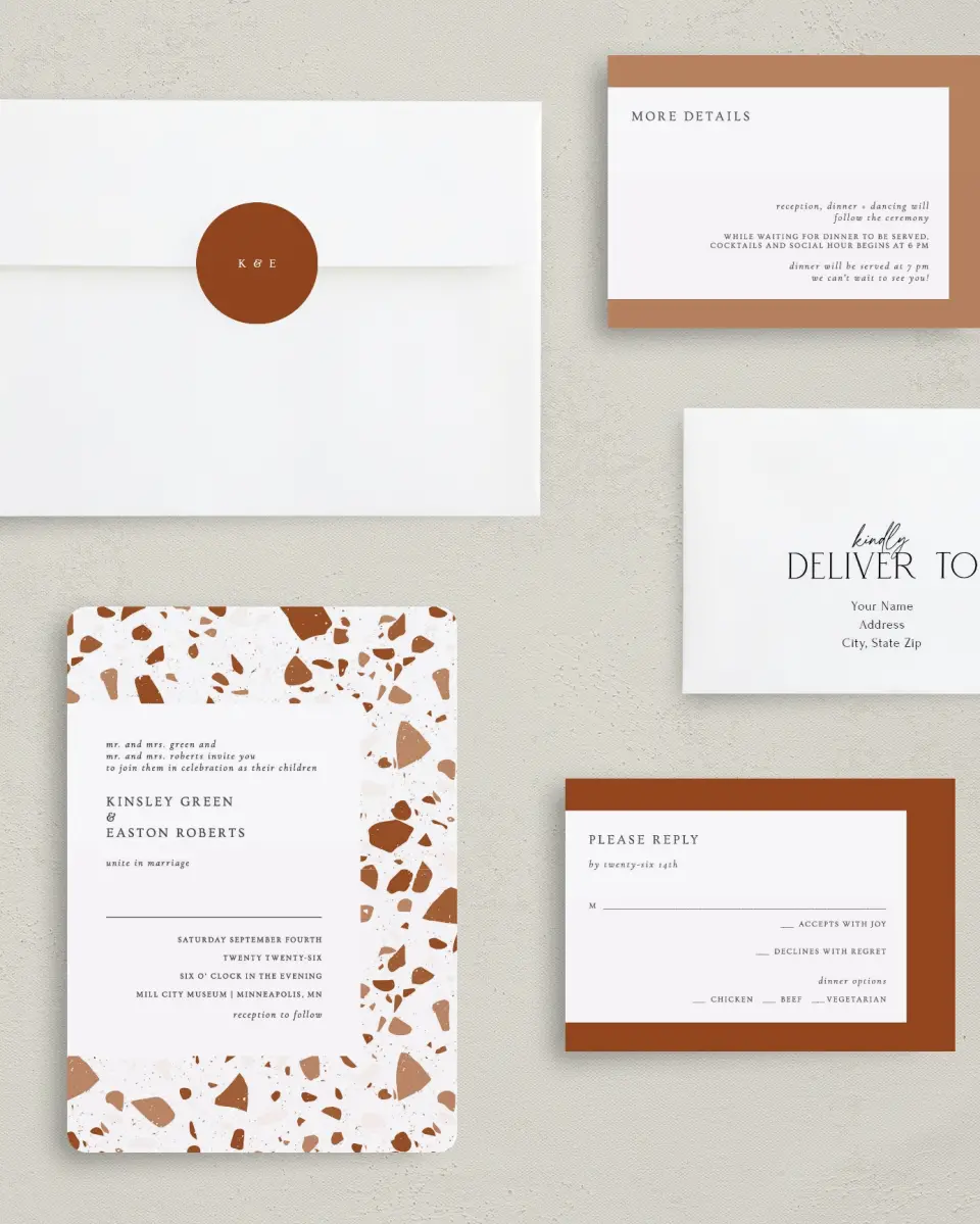 This is a 5" x 7" Rounded Wedding Invitation called Cornerstone of Love printed in full color on Premium Smooth paper