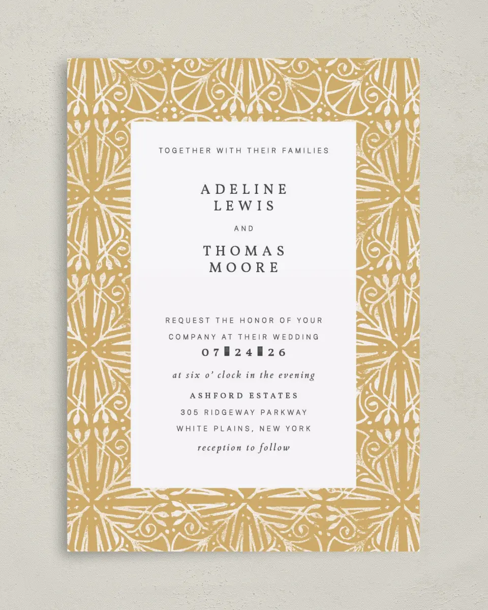 This is a 5" x 7" Classic Wedding Invitation called Decorated Luxury printed in full color on Premium Smooth paper