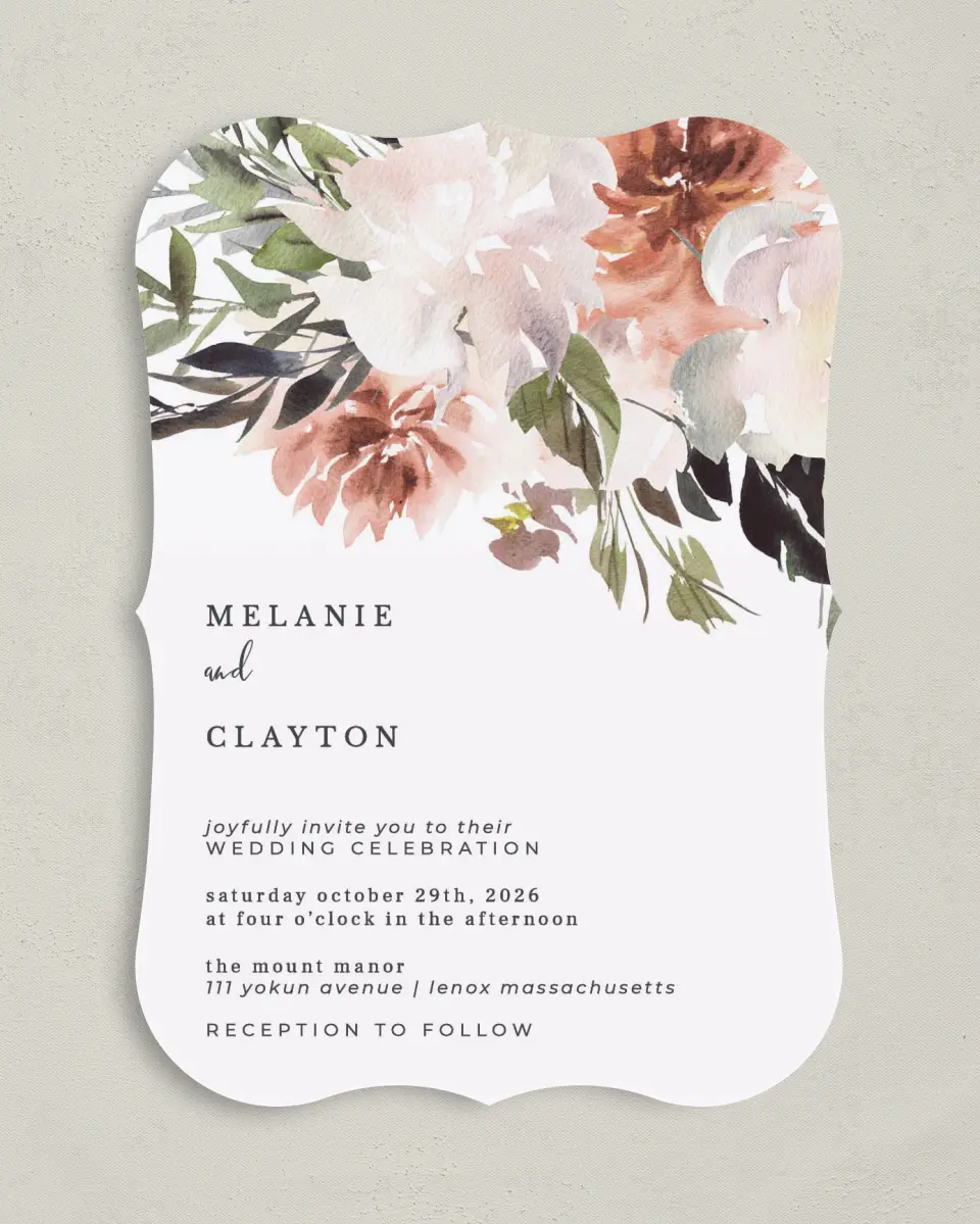 This is a 5" x 7" Bracket Wedding Invitation called Natural Love printed in full color on Premium Smooth paper