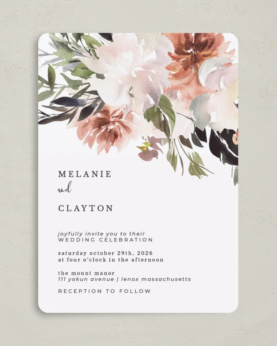 This is a 5" x 7" Rounded Wedding Invitation called Natural Love printed in full color on Premium Smooth paper
