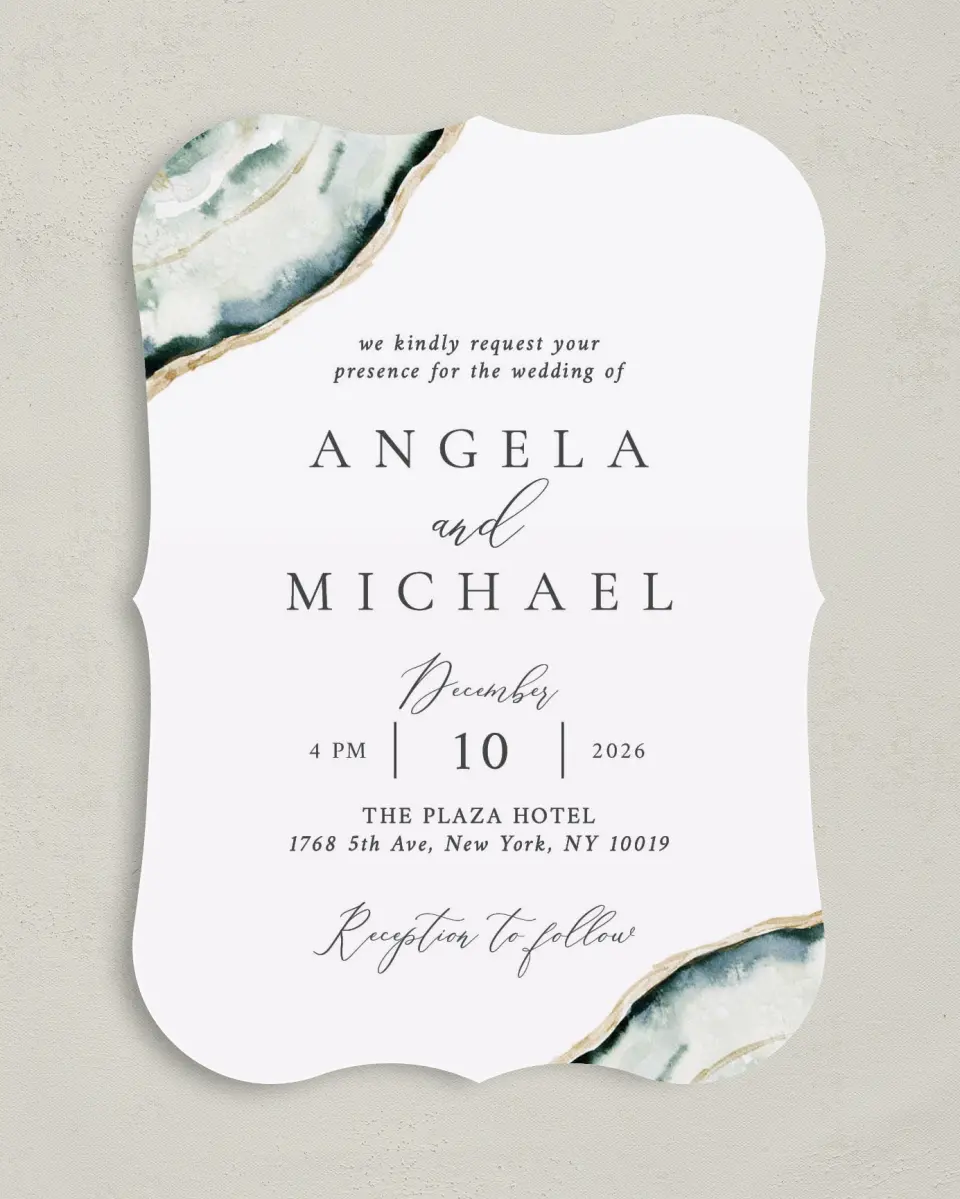 This is a 5" x 7" Bracket Wedding Invitation called Rich Structure printed in full color on Premium Smooth paper