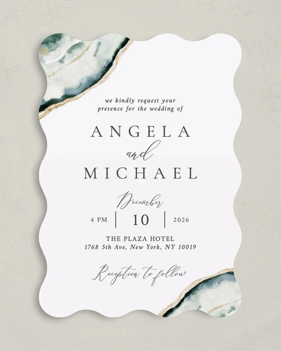 This is a 5" x 7" Wavy Wedding Invitation called Rich Structure printed in full color on Premium Smooth paper