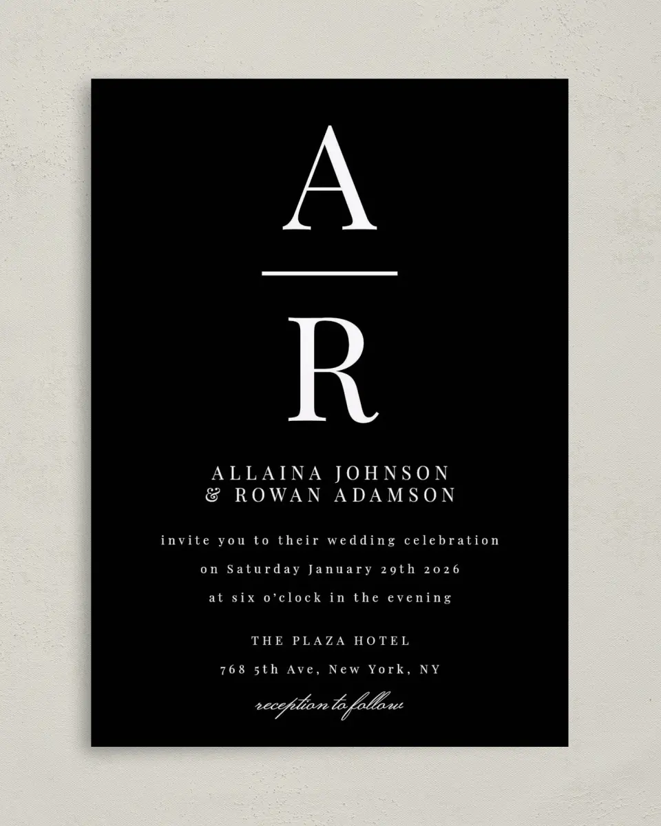 This is a 5" x 7" Classic Wedding Invitation called Pure Devotion printed in full color on Premium Smooth paper