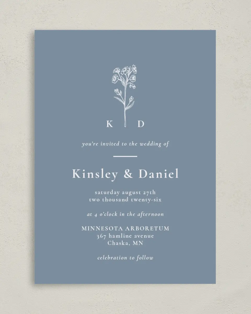 This is a 5" x 7" Classic Wedding Invitation called Fine Floret printed in full color on Premium Smooth paper