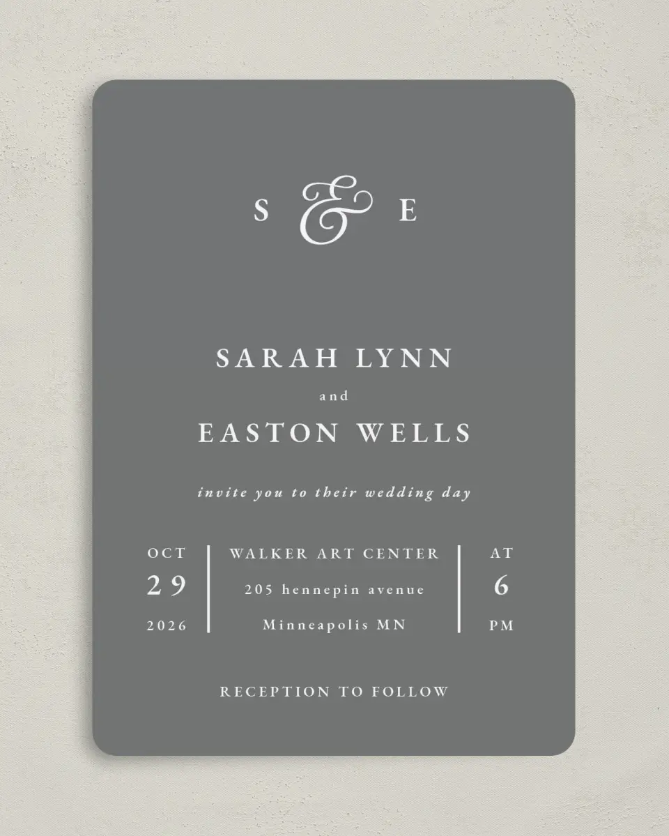 This is a 5" x 7" Rounded Wedding Invitation called Heavenly Harmony printed in full color on Premium Smooth paper
