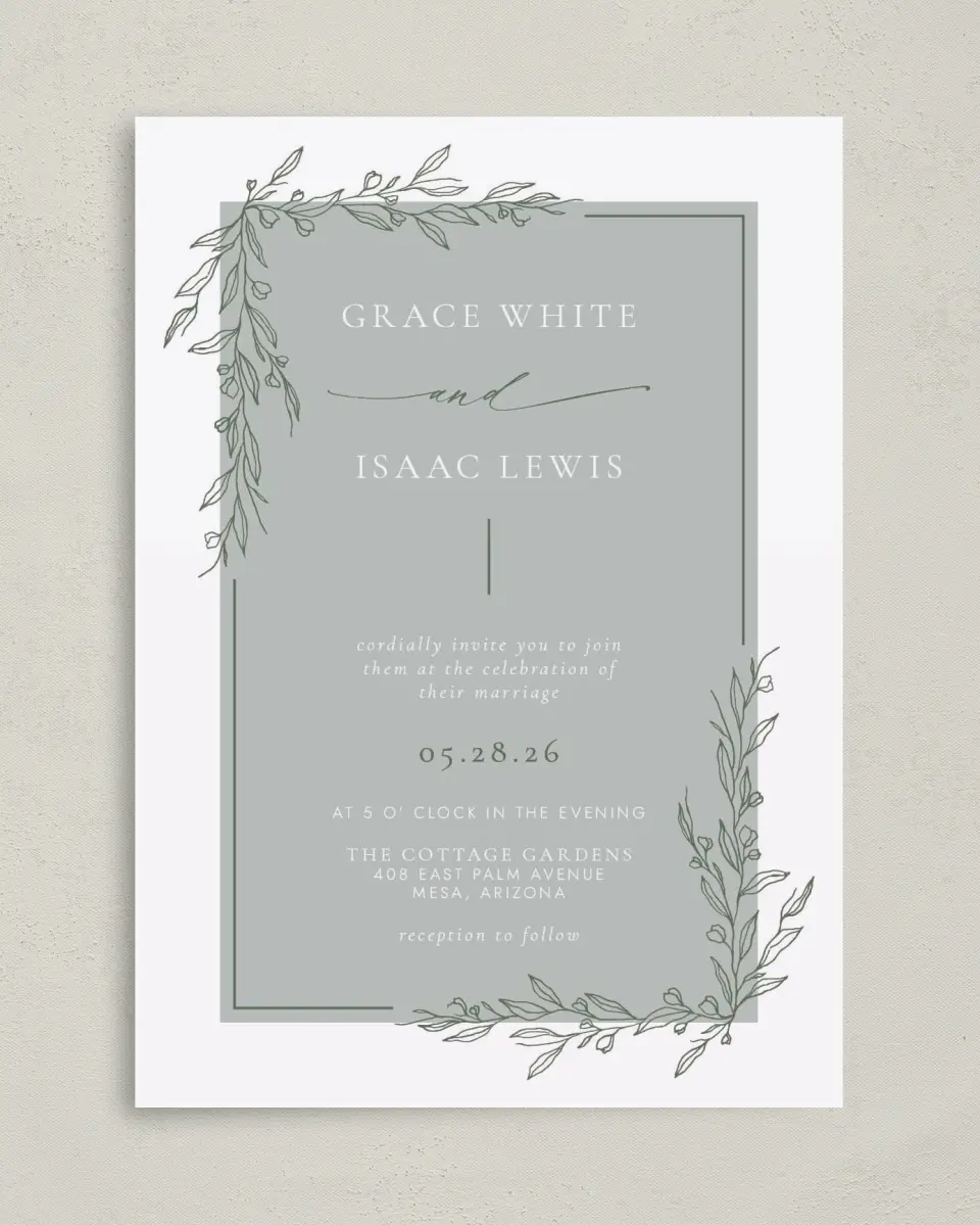 This is a 5" x 7" Classic Wedding Invitation called Sweet & Neat printed in full color on Premium Smooth paper