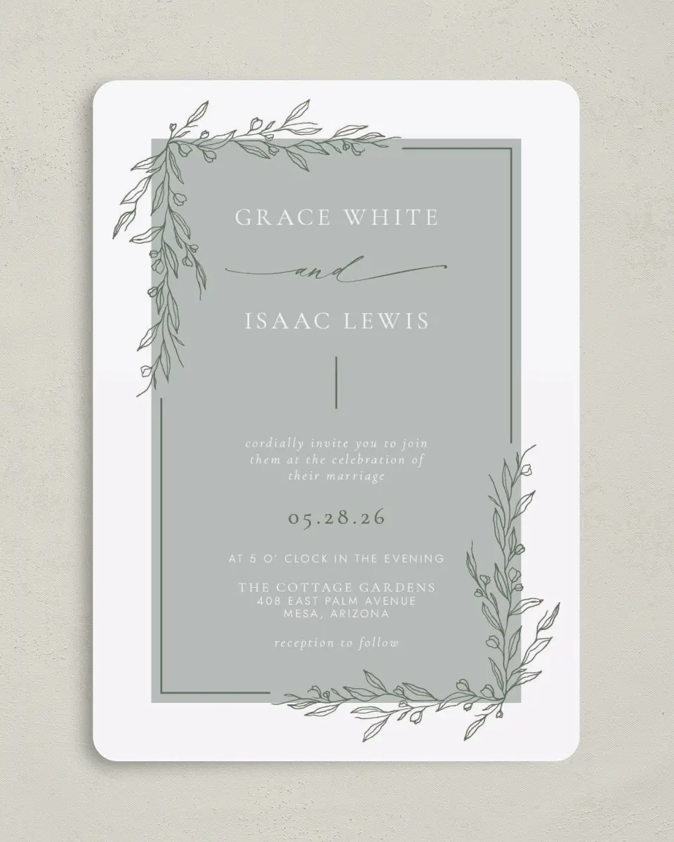 This is a 5" x 7" Rounded Wedding Invitation called Sweet & Neat printed in full color on Premium Smooth paper