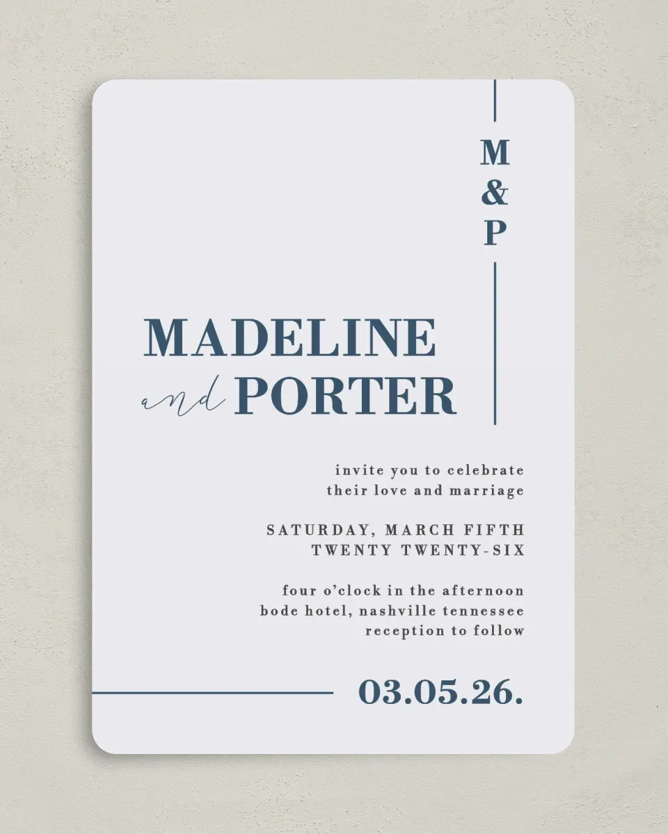 This is a 5" x 7" Rounded Wedding Invitation called For Eternity printed in full color on Premium Smooth paper