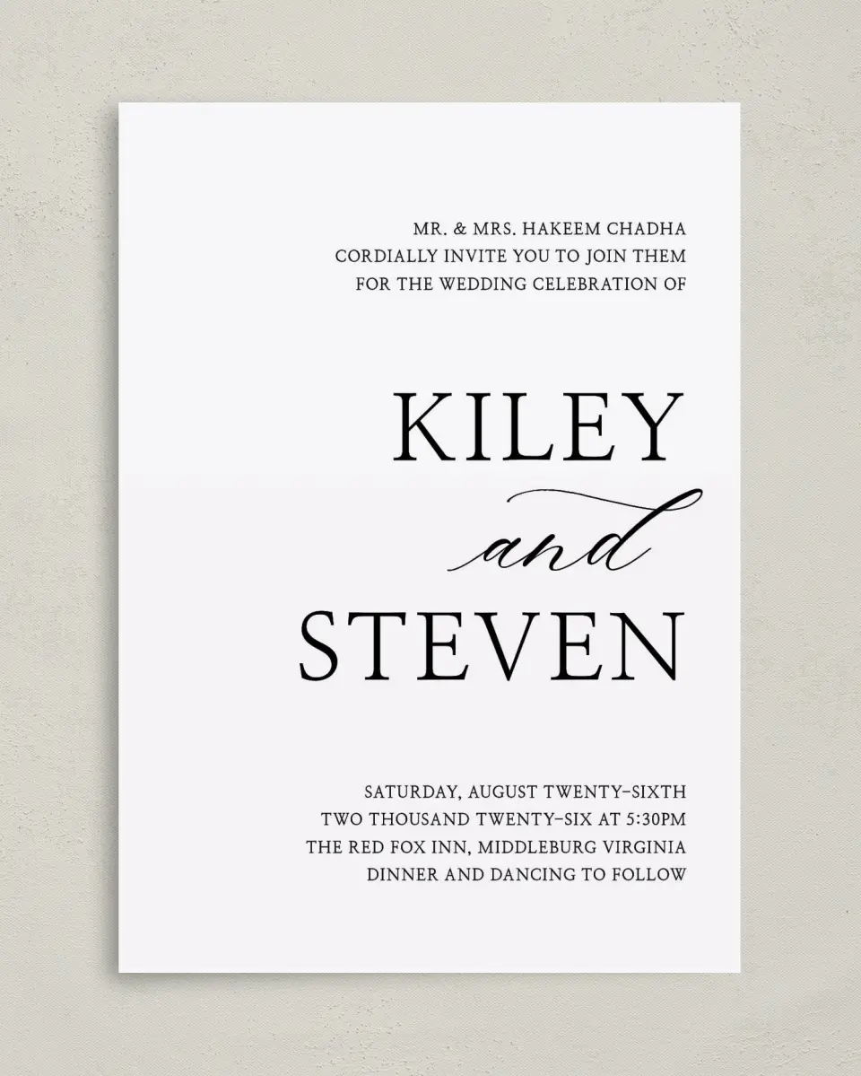 This is a 5" x 7" Classic Wedding Invitation called Bold Composition printed in full color on Premium Smooth paper