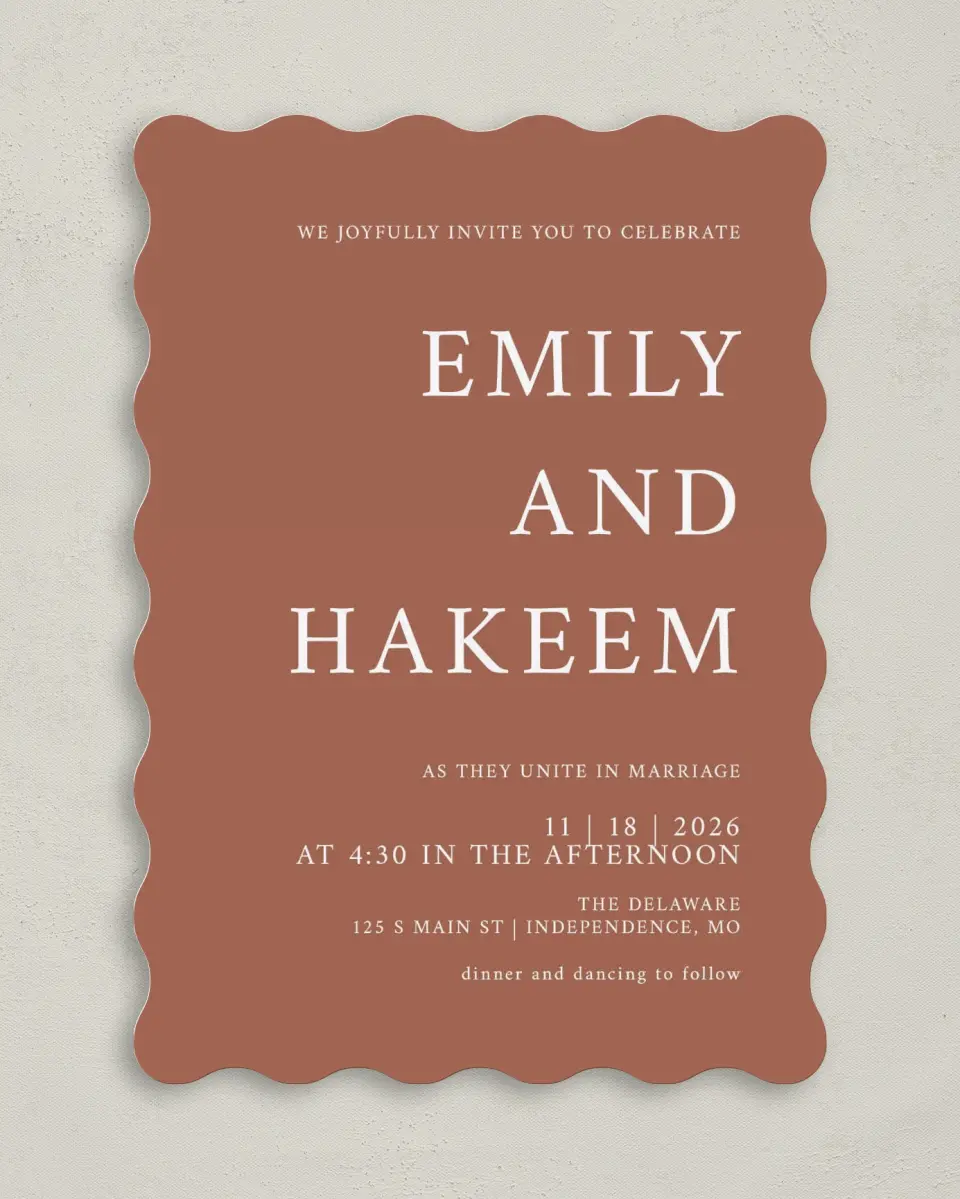 This is a 5" x 7" Wavy Wedding Invitation called Timeless Truth printed in full color on Premium Smooth paper