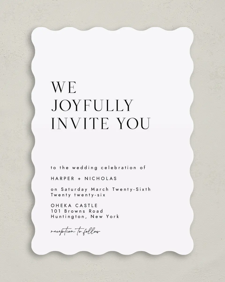 This is a 5" x 7" Wavy Wedding Invitation called Spacious Idea printed in full color on Premium Smooth paper