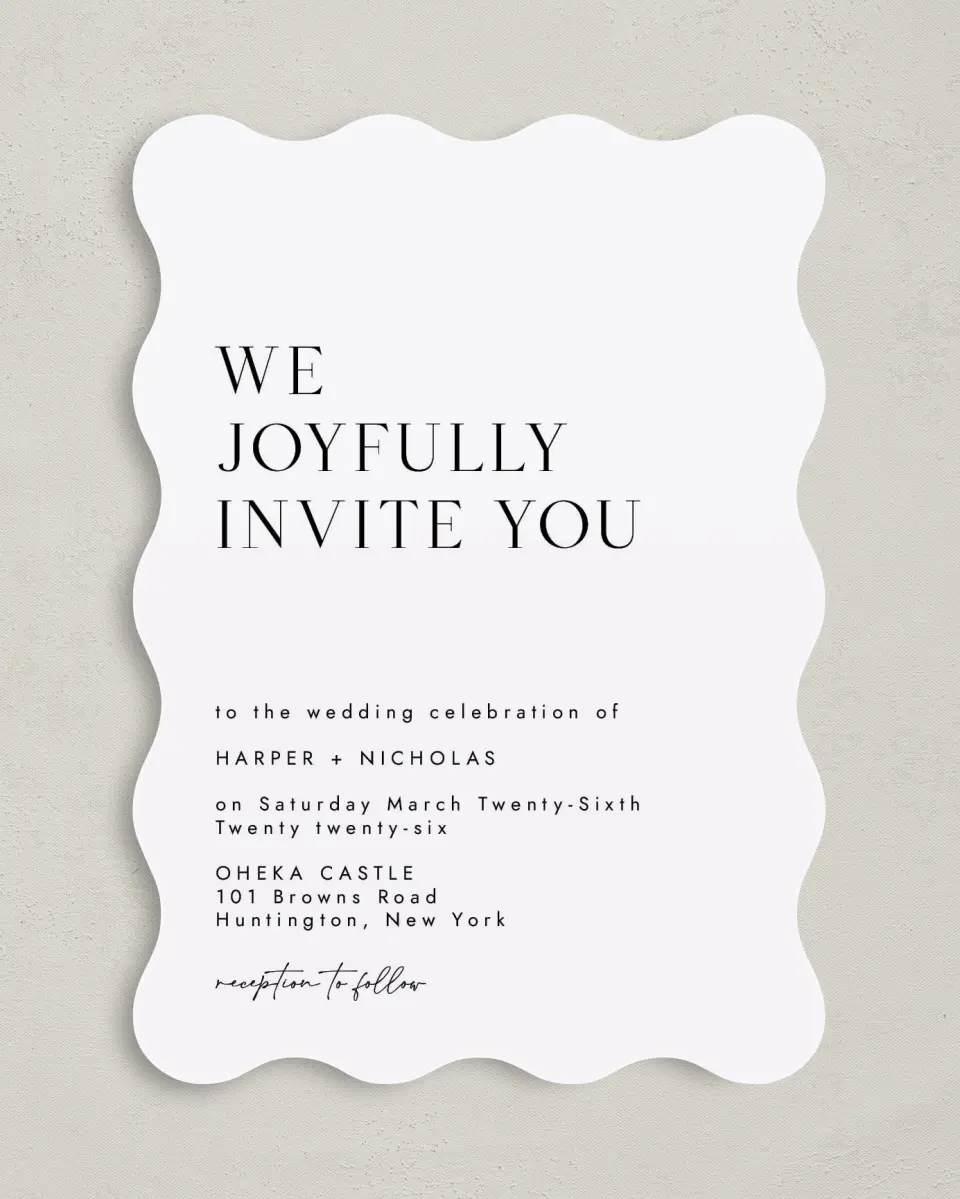 This is a 5" x 7" Wavy Wedding Invitation called Spacious Idea printed in full color on Premium Smooth paper