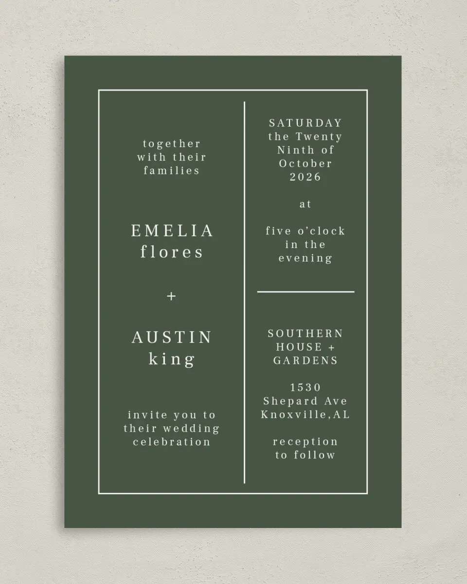 This is a 5" x 7" Classic Wedding Invitation called Magnificent Margin printed in full color on Premium Smooth paper