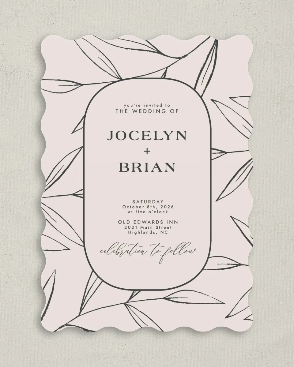 This is a 5" x 7" Wavy Wedding Invitation called Dazzling Moment printed in full color on Premium Smooth paper