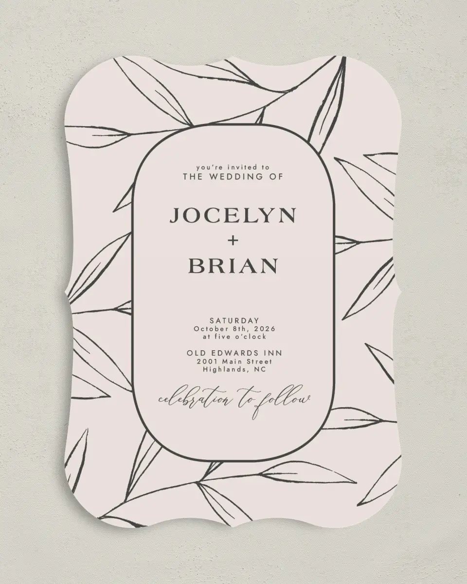 This is a 5" x 7" Bracket Wedding Invitation called Dazzling Moment printed in full color on Premium Smooth paper
