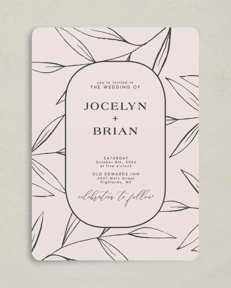 This is a 5" x 7" Rounded Wedding Invitation called Dazzling Moment printed in full color on Premium Smooth paper