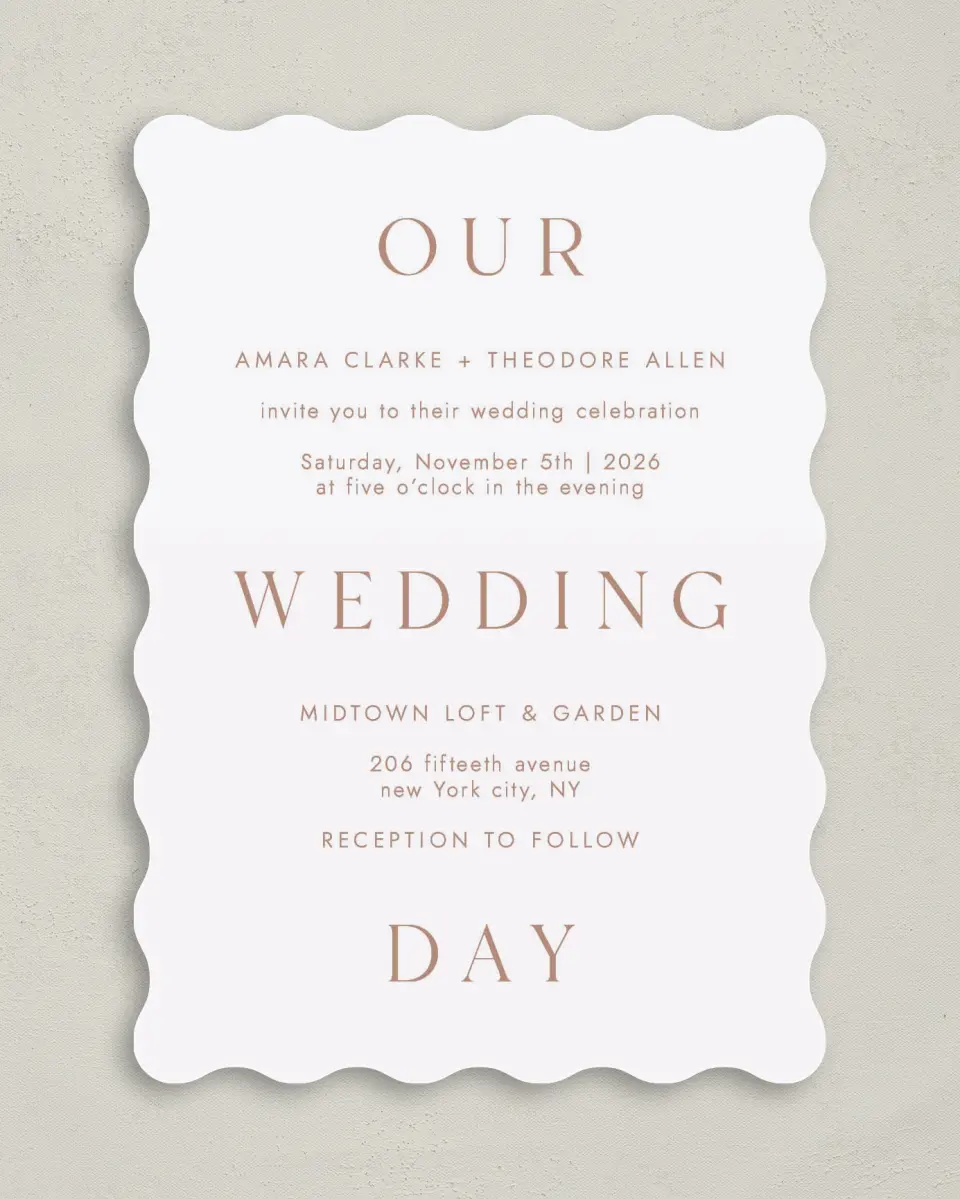 This is a 5" x 7" Wavy Wedding Invitation called Stacked Pair printed in full color on Premium Smooth paper