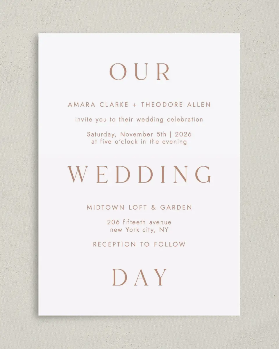 This is a 5" x 7" Classic Wedding Invitation called Stacked Pair printed in full color on Premium Smooth paper