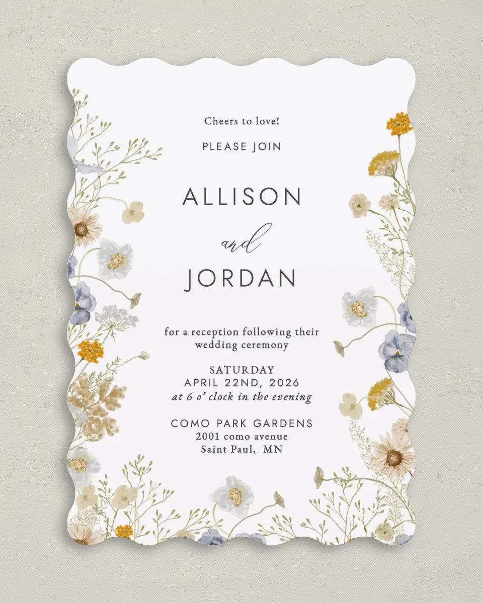 This is a 5" x 7" Reception-Only - CP called Tender Blooms printed in full color on Premium Smooth paper